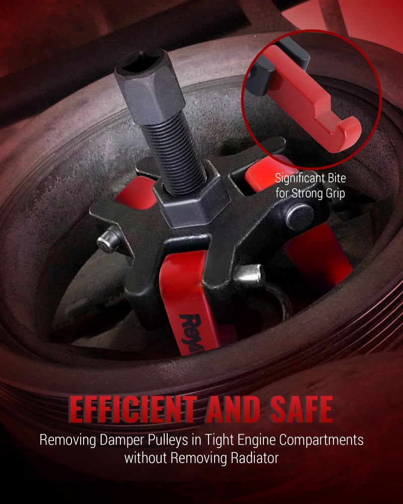Reywoo Harmonic Balancer Puller Kit, Adjustable 3-Jaw Puller for Removing Harmonic Damper Pulley Compatible with Chevy GM Chrysler Cadillac Ford, Forcing Screw Fits a 3/8" Square Drive - Image 3