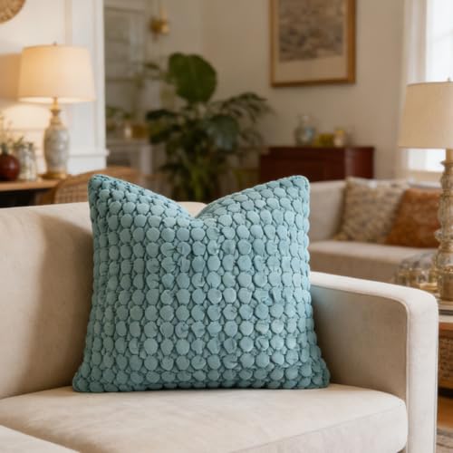 COCOPLOCEUS Pillow Cover 24x24 1 Piece Velvet Euro Sham Decorative Farmhouse Pillowcase Boho Square Cushion Covers Soft Bubble Texture for Couch Sofa Bed Bedroom Car Living Room，Teal - Image 1