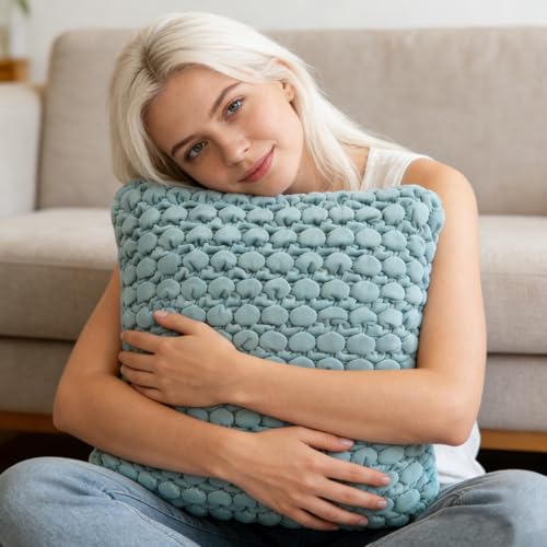 COCOPLOCEUS Pillow Cover 24x24 1 Piece Velvet Euro Sham Decorative Farmhouse Pillowcase Boho Square Cushion Covers Soft Bubble Texture for Couch Sofa Bed Bedroom Car Living Room，Teal - Image 3
