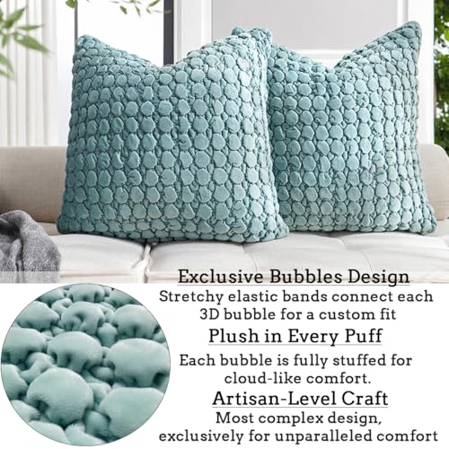 COCOPLOCEUS Pillow Cover 24x24 1 Piece Velvet Euro Sham Decorative Farmhouse Pillowcase Boho Square Cushion Covers Soft Bubble Texture for Couch Sofa Bed Bedroom Car Living Room，Teal - Image 4