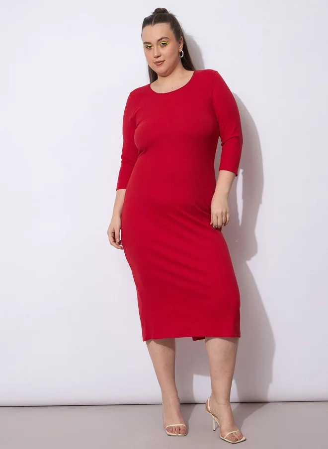 SASSAFRAS Red Sheath Midi Dress for Women