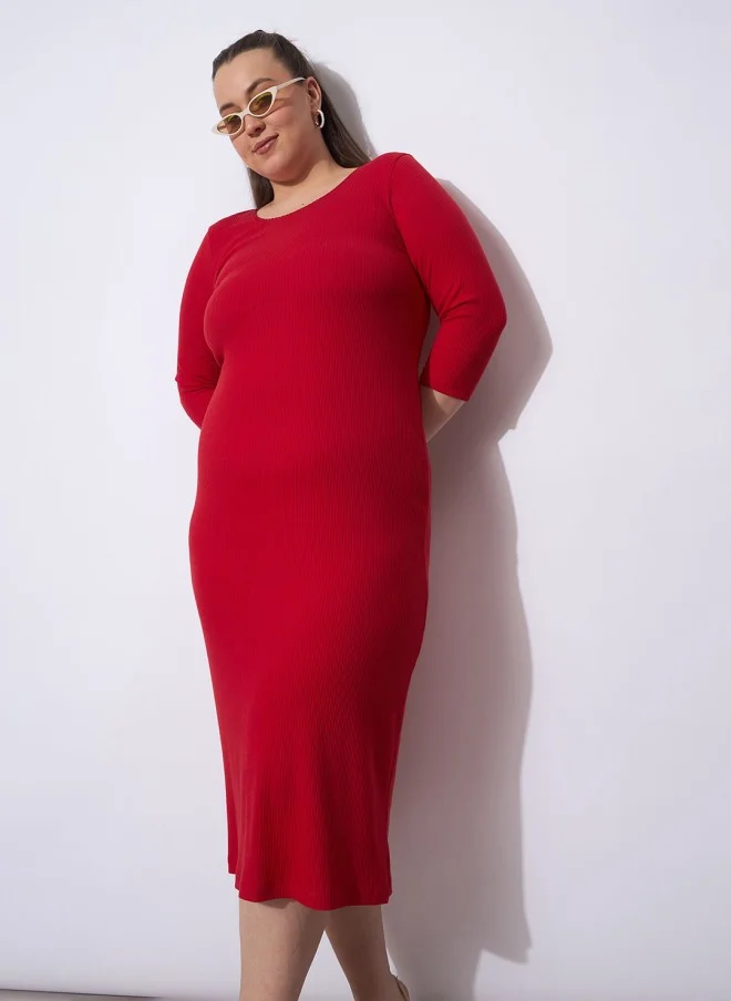 SASSAFRAS Red Sheath Midi Dress for Women