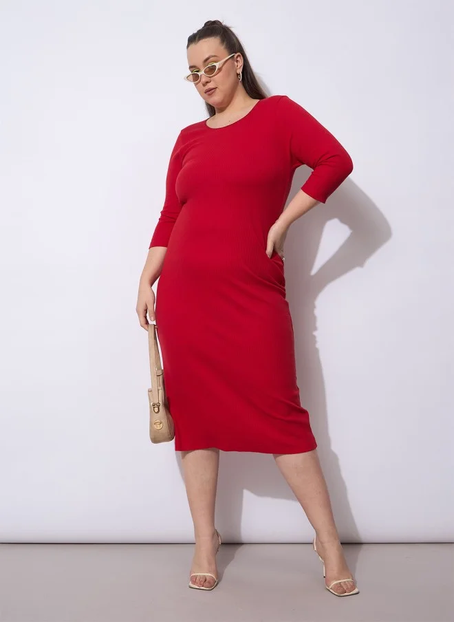 SASSAFRAS Red Sheath Midi Dress for Women