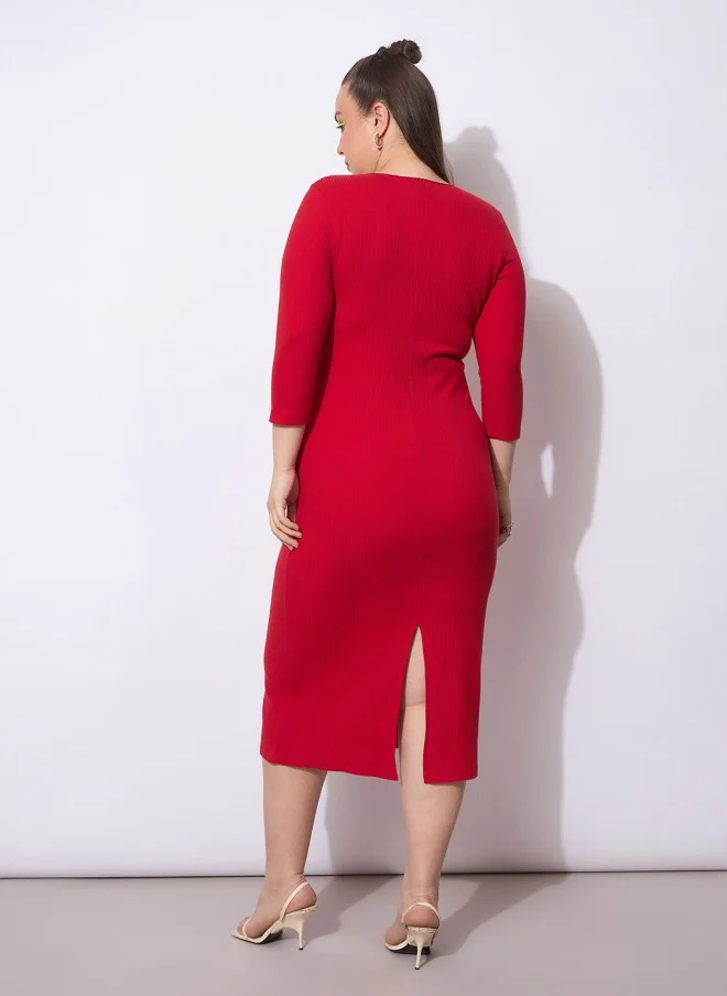 SASSAFRAS Red Sheath Midi Dress for Women