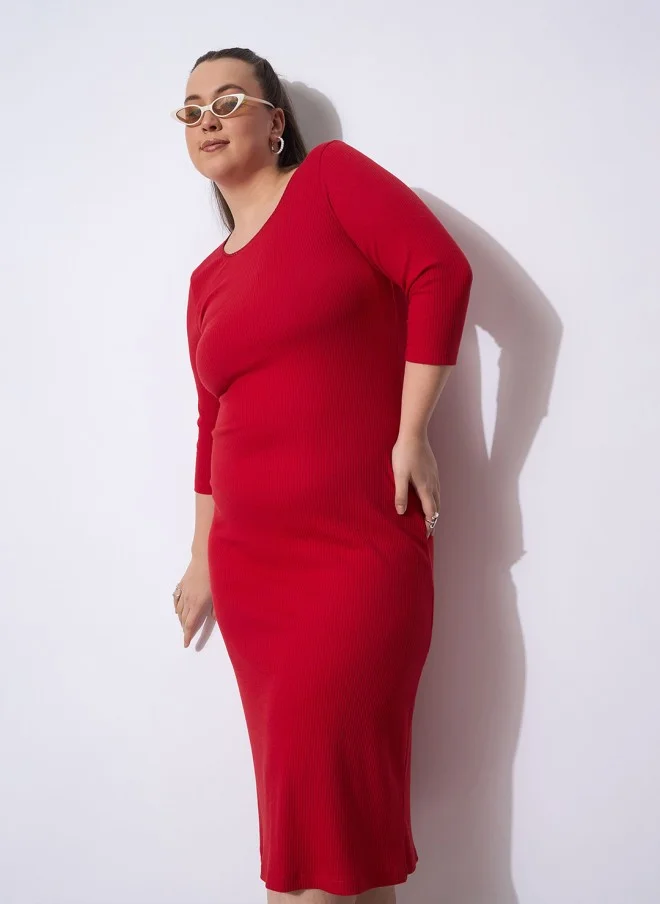 SASSAFRAS Red Sheath Midi Dress for Women
