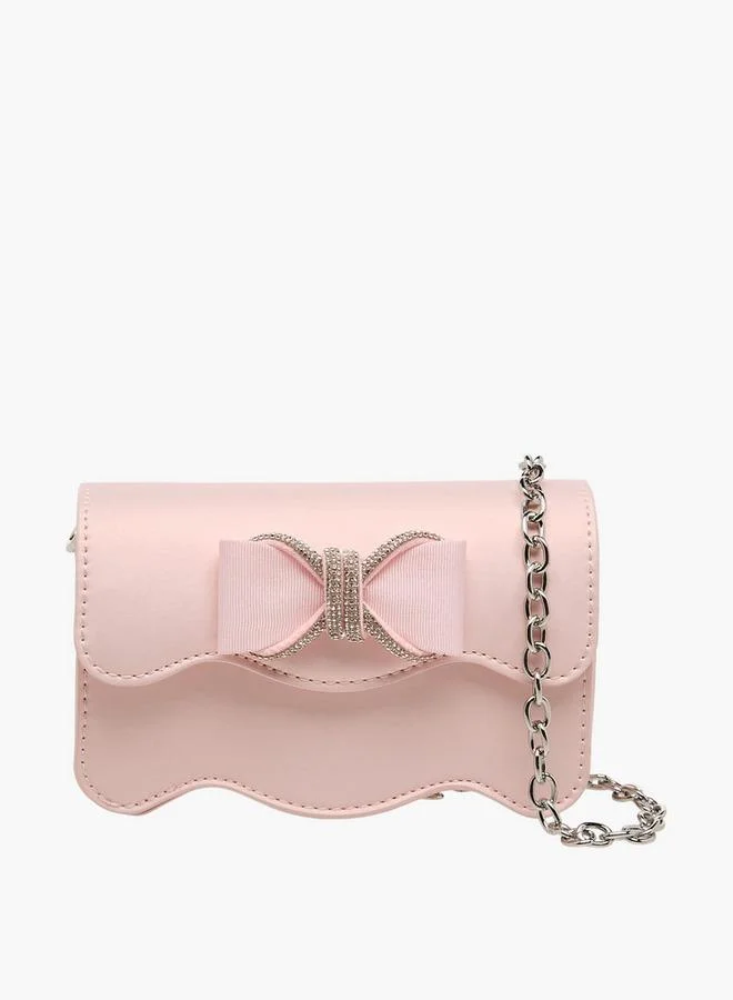 سيليست Scalloped Bow Embellished Crossbody Bag with Chain Strap Ramadan Collection