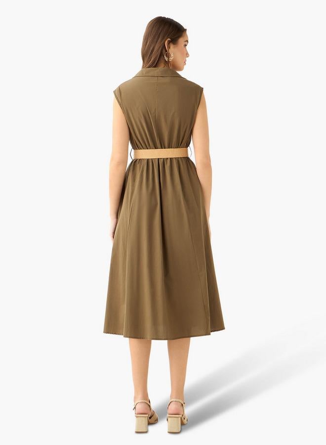 Splash FAV Shirt Midi Length Cotton Dress with Belt - Image 3