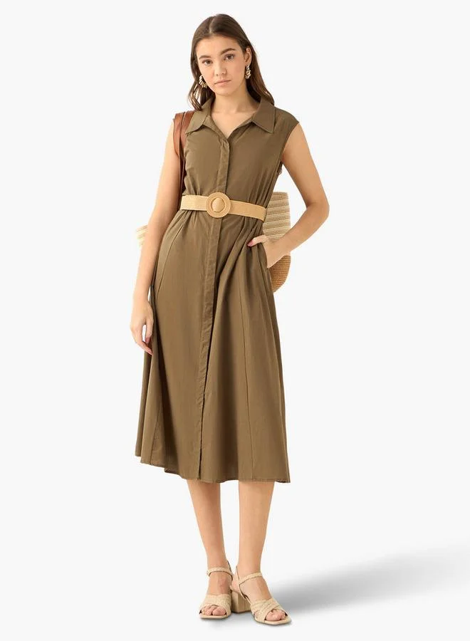 Splash FAV Shirt Midi Length Cotton Dress with Belt