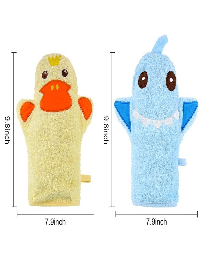 Shappy 2 Pieces Baby Bath Mitt Washcloths with Cute Animal Designs Yellow Duck Shark Towel Gentle Soft Scrub for Toddler Bath and Shower - Image 2