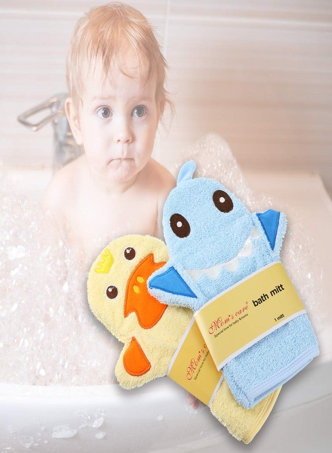 Shappy 2 Pieces Baby Bath Mitt Washcloths with Cute Animal Designs Yellow Duck Shark Towel Gentle Soft Scrub for Toddler Bath and Shower - Image 5