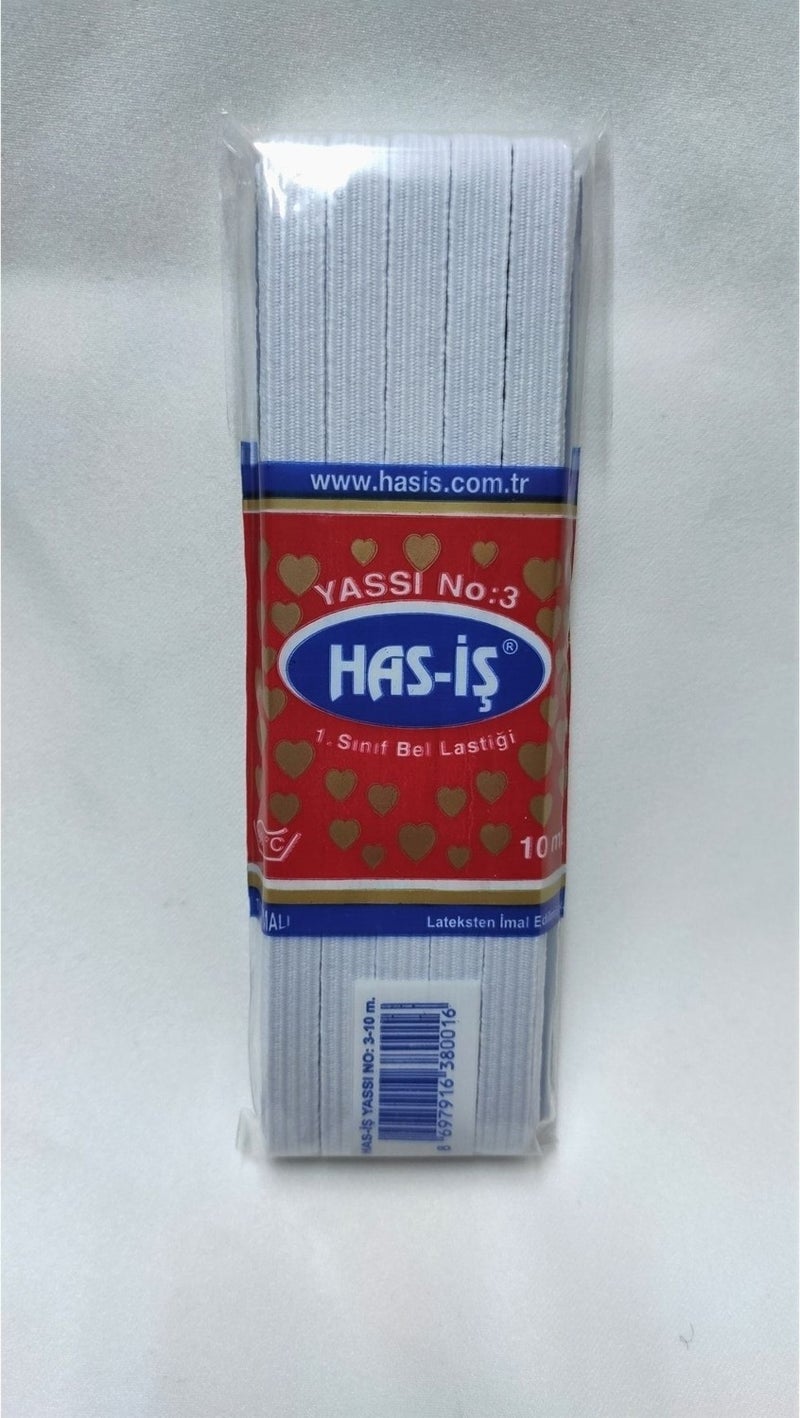 Atmaca Tuhafiye Atmaca Haberdashery Has-Iş White Medium Softness 1cm Elastic 10 Meters Waist Leg Trouser Elastic 
