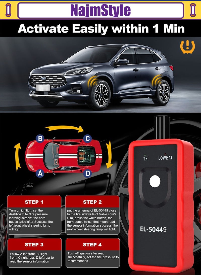 NajmStyle أداة إعادة تعلم TPMS EL-50449 لمركبات فورد ولينكولن وميركوري، أداة برمجة TPMS لفورد F150 F250 إيسكايب إيدج فيوجن فليكس فوكوس رينجر إكسبلورر ترانزيت إيدج موستانج وغيرها - Image 3