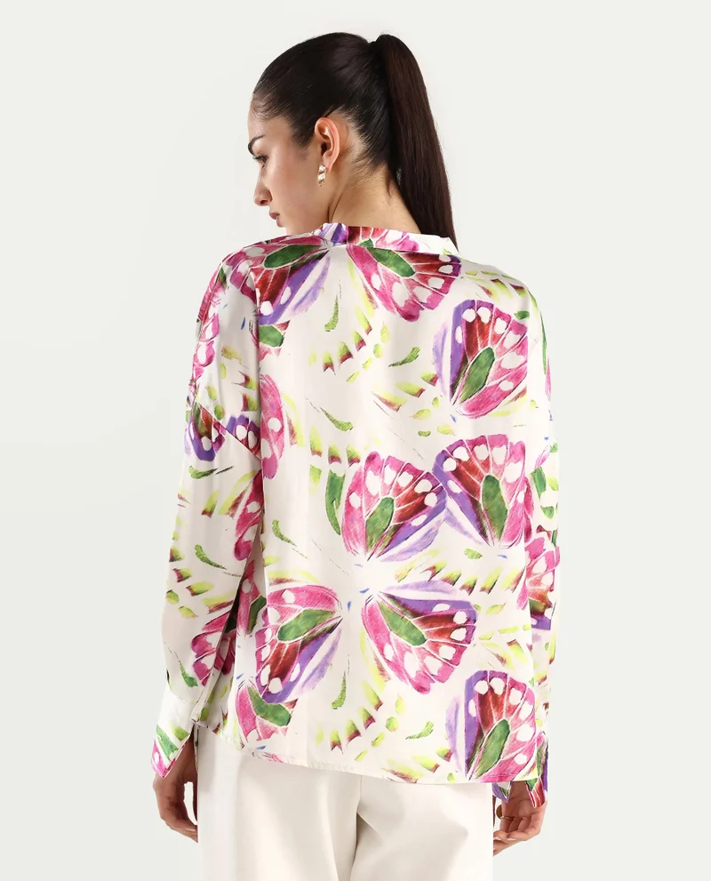 Rareism Women's Tropical Print V-Neck Full Sleeve Shirt