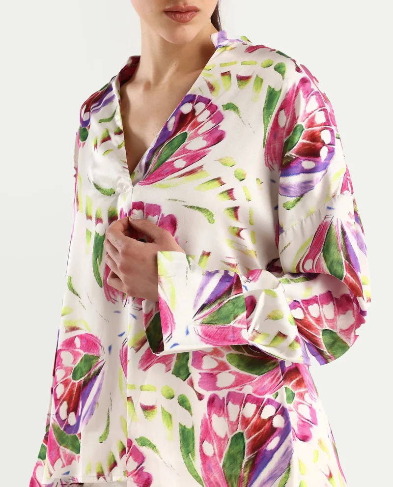 Rareism Women's Tropical Print V-Neck Full Sleeve Shirt