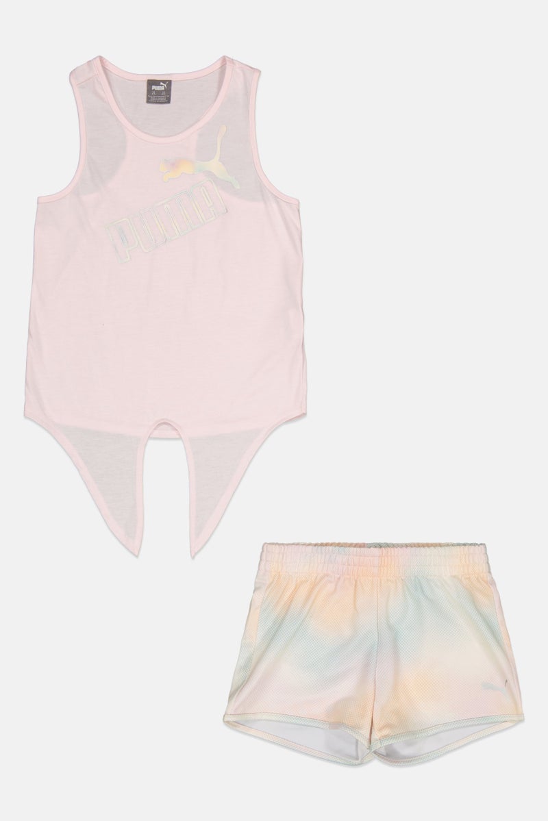 PUMA Kids Girl 2 Pcs Brand Logo Outdoor Top And Short Set, Multicolor - Image 1