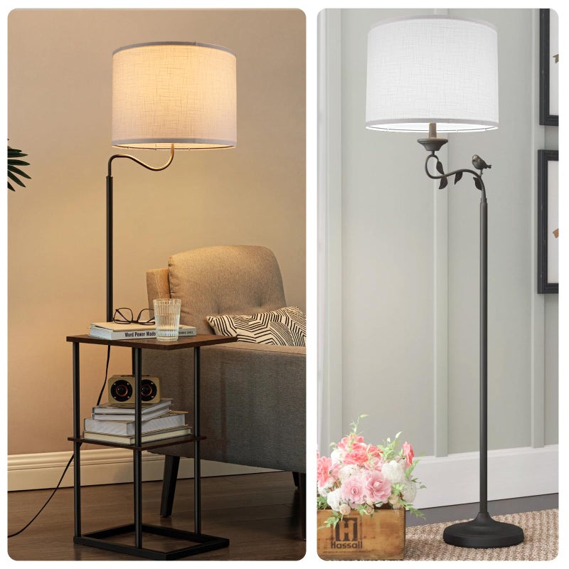 Koorle Drum Lamp shades Set of 2, White Line Lamp Shades for Table Lamps Floor Lamp, 13" Top X 13" Bottom X 10" High Large Fabric Lamp Shades, Easy Assembly Replacement Lampshades - Image 4