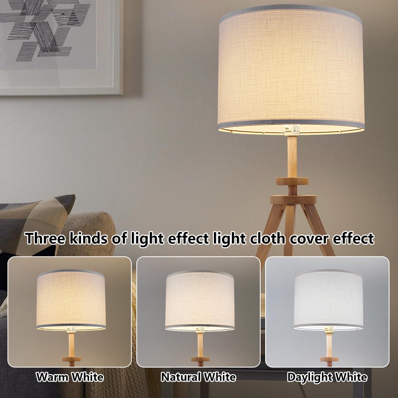 Koorle Drum Lamp shades Set of 2, White Line Lamp Shades for Table Lamps Floor Lamp, 13" Top X 13" Bottom X 10" High Large Fabric Lamp Shades, Easy Assembly Replacement Lampshades - Image 3