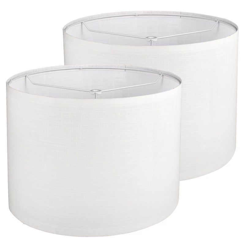Koorle Drum Lamp shades Set of 2, White Line Lamp Shades for Table Lamps Floor Lamp, 13" Top X 13" Bottom X 10" High Large Fabric Lamp Shades, Easy Assembly Replacement Lampshades - Image 1