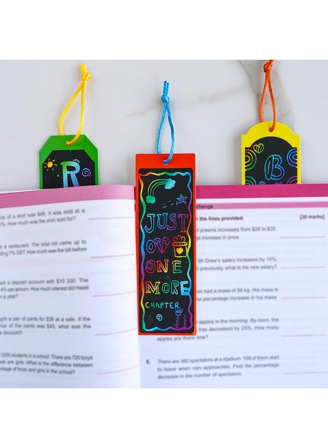 وينلين 48 مجموعة من 6 أنماط من علامات مرجعية ملونة سحرية من خدش الورق الملون بألوان قوس قزح، مجموعات فنية للأطفال والطلاب، هدايا حفلات، علامات مرجعية يدوية الصنع بكميات كبيرة مع أدوات خدش وشرائط للأنشطة الصفية - Image 5