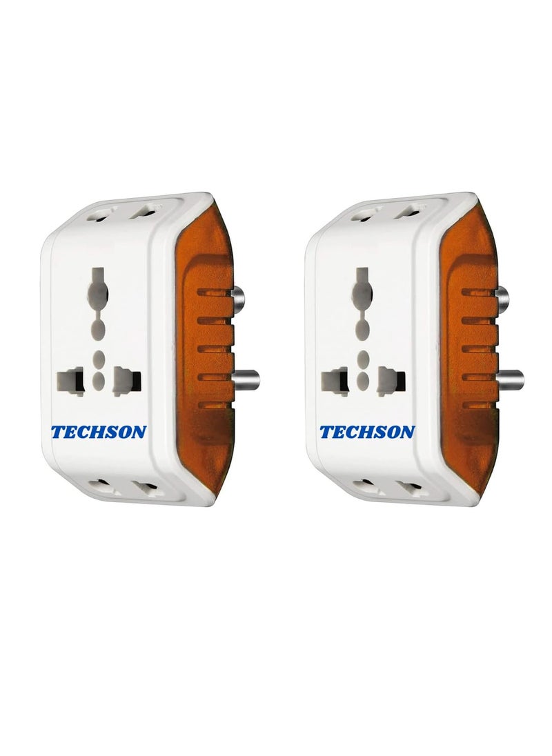 TECHSON TECHSON 6A 3 Pin Multi Plug Socket Travel Adapter with Universal Socket 3 Pin Multi Plug Extension SocketWhite and Red Pack of2  - Image 1
