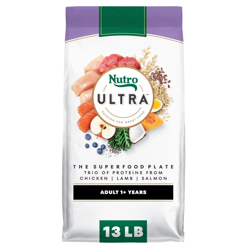 Nutro Ultra Dry Dog Food for Adult Dogs with a Trio of Proteins from Chicken, Lamb and Salmon, 13 lb. Bag - Image 1