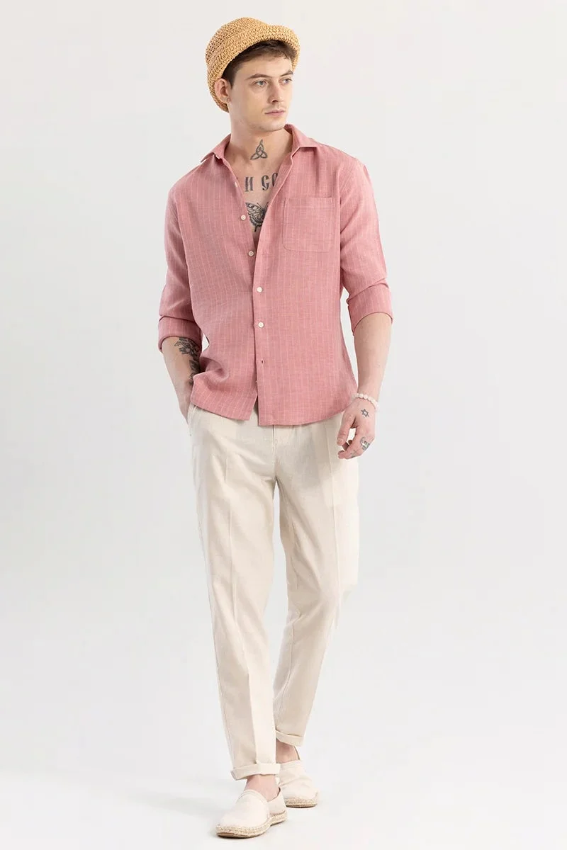 سنيتش Peach Stripes Slim Fit Shirt