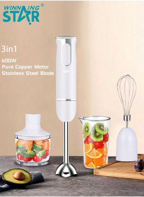 3 in 1 Blender with 304 Stainless Steel Blade Chopper Beaker Mixer and Blender White for Milkshake Smoothie Vegetable Juice