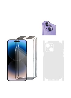 DIGI CORE iPhone Full Coverage Set iPhone 14 Screen Protector 3 Pack 6.1 Inch 2.5D Curved Edges With iPhone 14 Camera Lens And Anti-Scratch iPhone Back PVC Clear Sheet (iPhone 14,Purple)  - Image 1