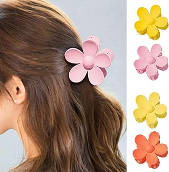 SquarezhenBo Wine Red Candy Colored Flower Claw Hair Clips Big Cute Thick Hair Clips with Sweet Floral Design - Image 5