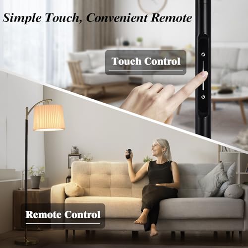 Etto Modern Dimmable Floor Lamp with Fabric & Pleated Shades, Remote & Touch Control, Adjustable Brightness & Color Temperatures, Tall Standing Lamp for Living Room Bedroom Office (Black Gold) - Image 3