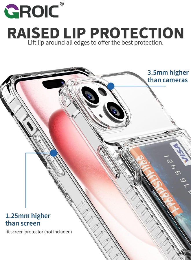 GROIC iPhone 15 Case Wallet Clear Flip Cover Kickstand 4 Card Back Pocket Credit Card Holder ID Slot Rugged TPU Bumper PC Hard Protective Armor Hybrid Shell for iPhone 15 - Image 5