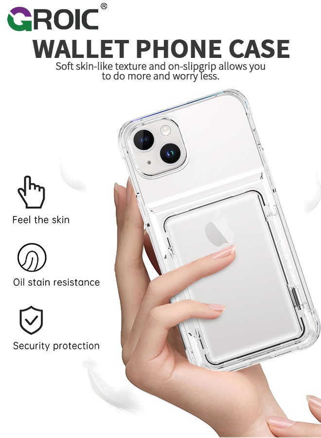 GROIC iPhone 15 Case Wallet Clear Flip Cover Kickstand 4 Card Back Pocket Credit Card Holder ID Slot Rugged TPU Bumper PC Hard Protective Armor Hybrid Shell for iPhone 15 - Image 2