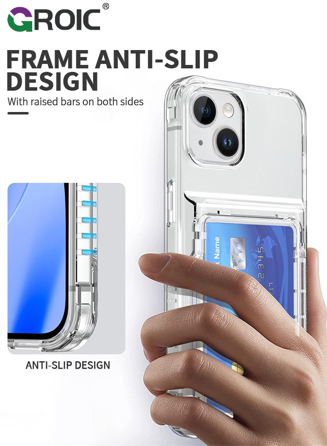 GROIC iPhone 15 Case Wallet Clear Flip Cover Kickstand 4 Card Back Pocket Credit Card Holder ID Slot Rugged TPU Bumper PC Hard Protective Armor Hybrid Shell for iPhone 15 - Image 3