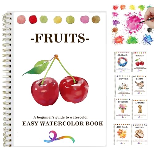 OYVOYV Watercolor Workbooks with 12 Illustractions Beginner Friendly Coloring Book Painting Kit Easy Nature Scenes Paint Set for Creative Exploration Gift for Adults (Fruits, Without Palette) - Image 1