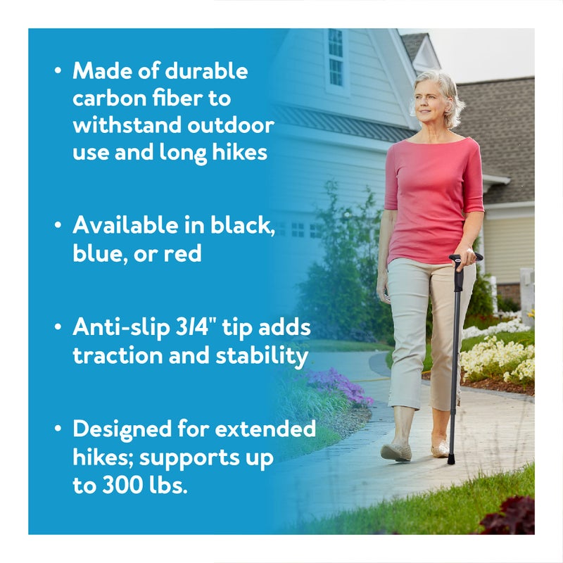 Carex Hiking Cane Walking Stick with Dual Grip Handle, Anti-Slip Walking Cane for Easy Maneuvering, Long-lasting Walk Stick for Seniors & Adults with Support for Balance, Supports up to 300 lbs, Black - Image 3