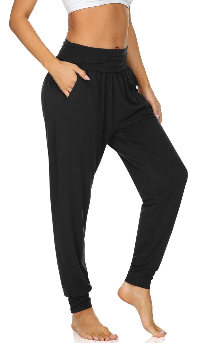UEU Women's Plus Size High Waisted Yoga Joggers Pants 2XL Loose Fitting Workout Casual Lounge Sweat Pants Nice Material with Pockets(Black,XXL) - Image 1