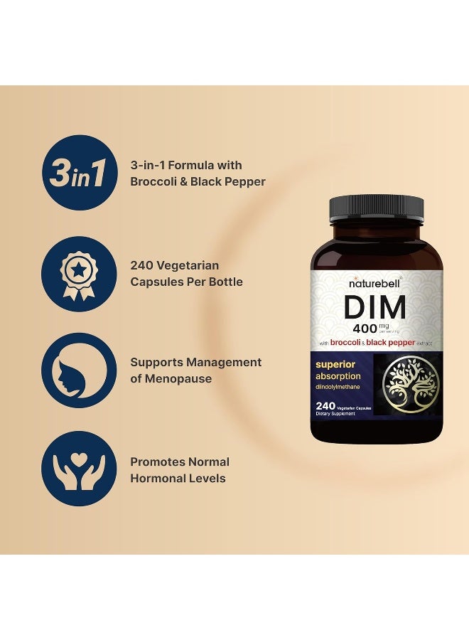 NatureBell DIM Plus as Diindolylmethane, DIM Capsules, DIM 300mg, 180 Counts, with Broccoli and Black Pepper for Better Absorption, 3 in 1 Formula, Highest Bioavailability, Supports Menopause Relief, No GMOs - Image 3