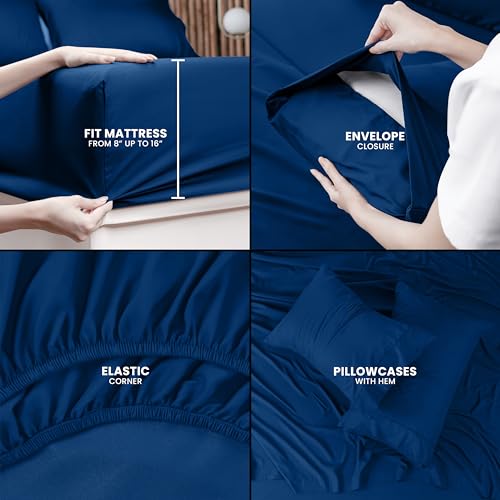Utopia Bedding King Sheet Set – 4 Piece Bed Sheets for King Size Bed, Soft and Breathable Microfiber, Includes 1 Fitted Sheet, 1 Flat Sheet and 2 Pillowcases (Dusk Blue) - Image 4