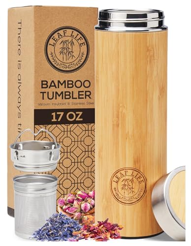 LeafLife LeafLife Premium Bamboo Tea Bottle for Loose Tea  Tea Infuser Bottle  Tea Gifts  Insulated Water BottleCoffee TumblerTea  Tea Gift Set Tea Accessories  Tea Tumbler 17oz