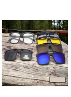 Polarized Sunglasses Men's Magnetic Set Mirror Sunscreen Fashion Sunglasses Women's High-End Sense Double Bridge Glasses Frame UV Protection 1 Frame Glasses + 5 Clip Lenses
