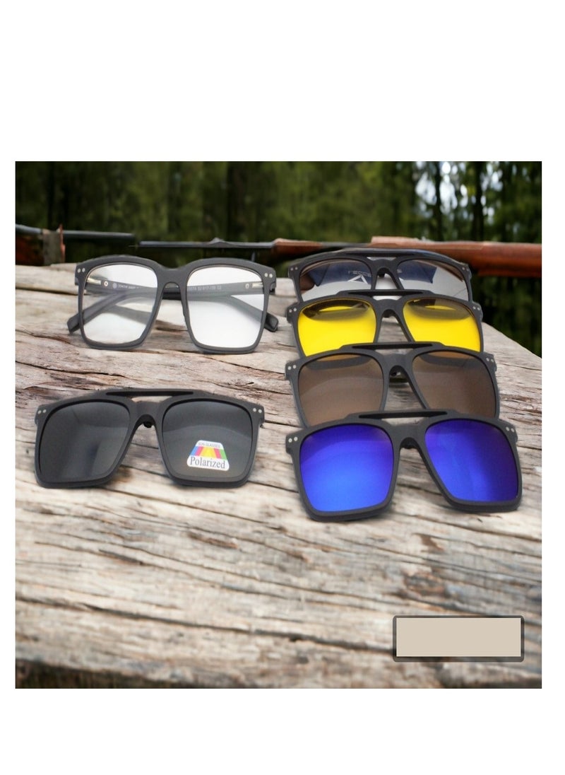 Tiwiw - Polarized Sunglasses Men's Magnetic Set Mirror Sunscreen Fashion Sunglasses Women's High-End Sense Double Bridge Glasses Frame UV Protection 1 Frame Glasses + 5 Clip Lenses - Image 1