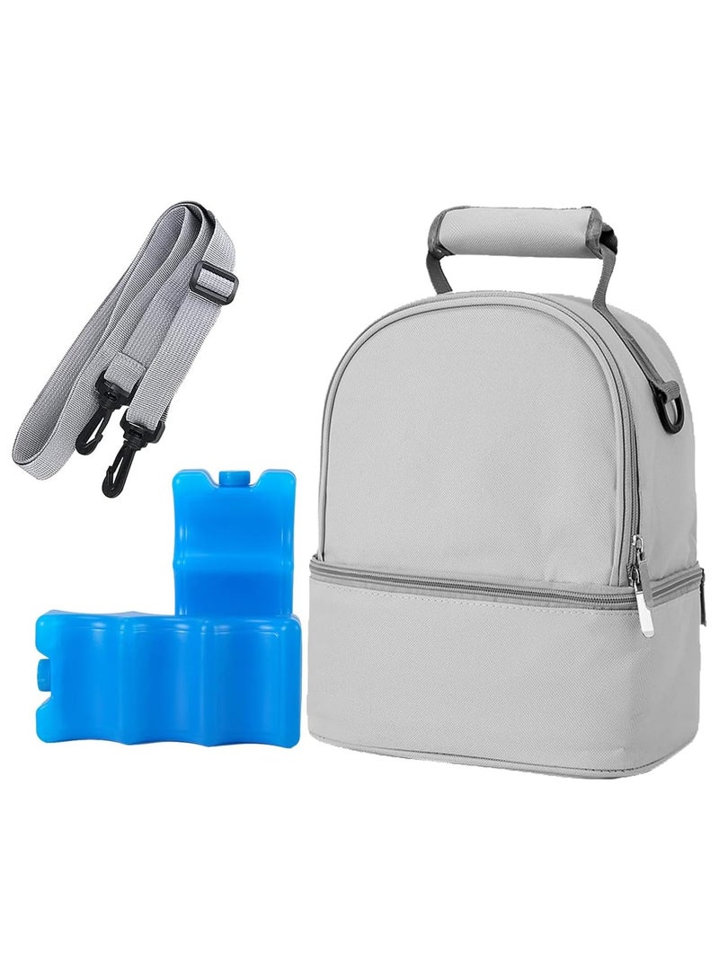 كينجمازي حقيبة مضخة الثدي مزدوجة الطبقة مع حزمة الثلج ، مبرد حليب الأم ومقسام مقاومة للرطوبة للتمريض والأمهات العاملات ، الرمادي - Image 1