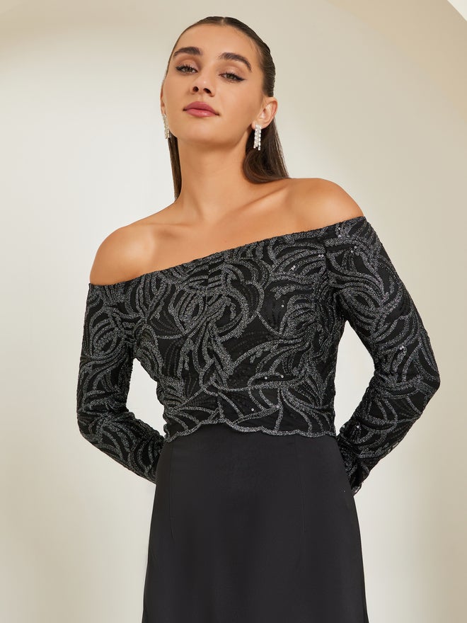 Styli Women Off Shoulder Embellished Maxi Party Dress - Image 2