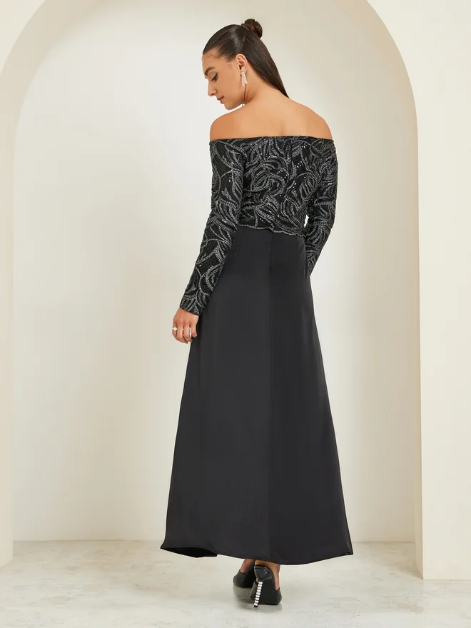 Styli  Styli Women Off Shoulder Embellished Maxi Party Dress for Women | Best Price UAE