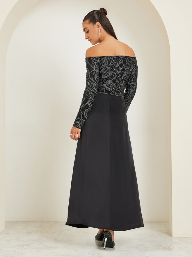 Styli Women Off Shoulder Embellished Maxi Party Dress - Image 5
