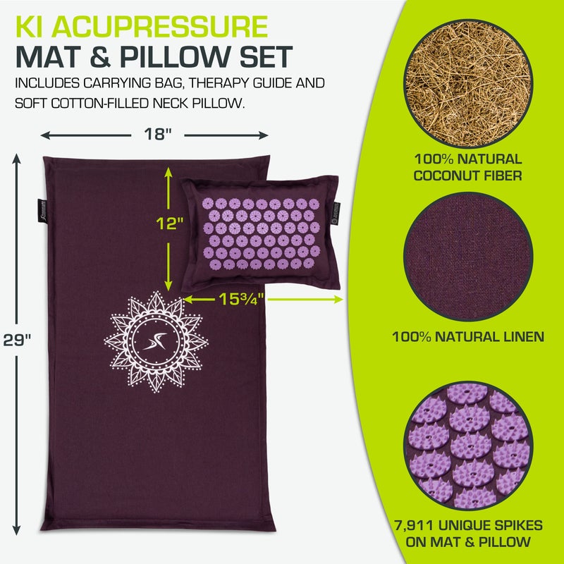 ProsourceFit Ki Acupressure Mat and Pillow Set with 100% Natural Linen for Back/Neck Pain Relief and Muscle Relaxation, Royal Lilac - Image 2