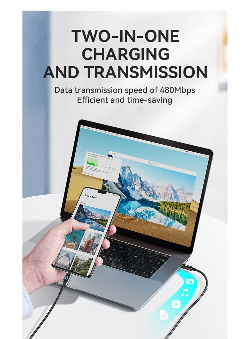 Bwoo X275 100W Super Fast charging type C to type C data cable with Real time Digital Power Display, Nylon braided, Zinc-alloy shell, Automated power