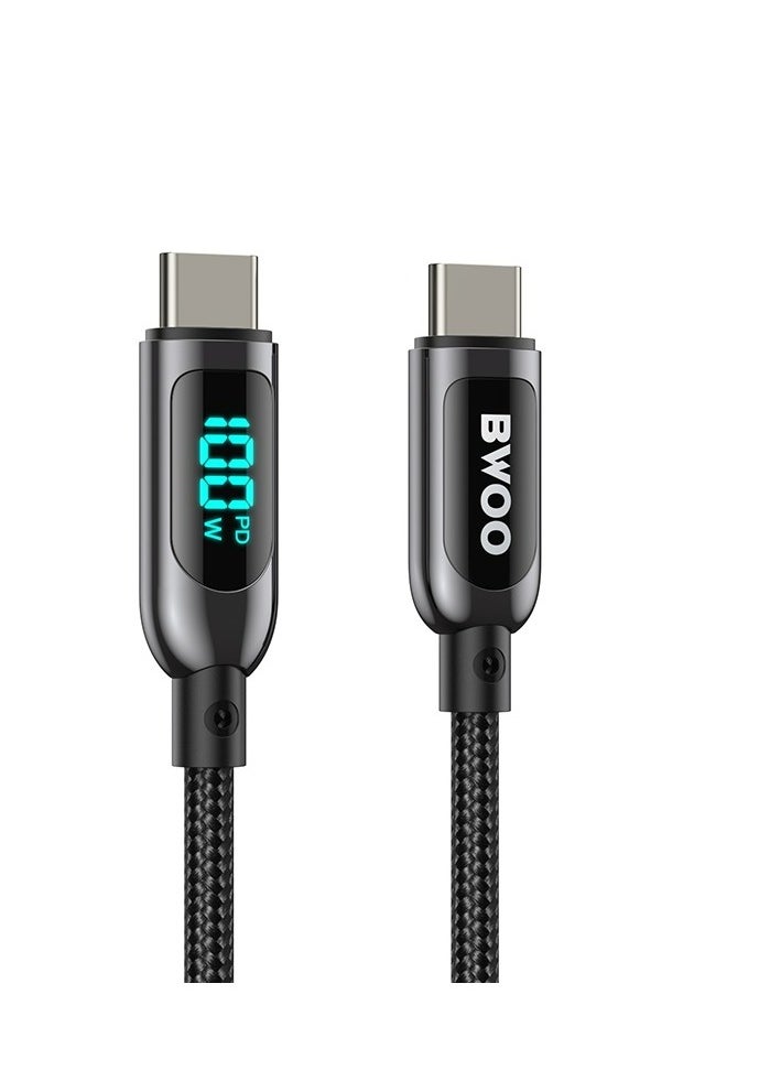 BWOO Bwoo X275 100W Super Fast charging type C to type C data cable with Real time Digital Power Display, Nylon braided, Zinc-alloy shell, Automated power  - Image 2