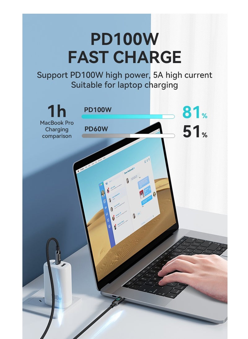 Bwoo X275 100W Super Fast charging type C to type C data cable with Real time Digital Power Display, Nylon braided, Zinc-alloy shell, Automated power