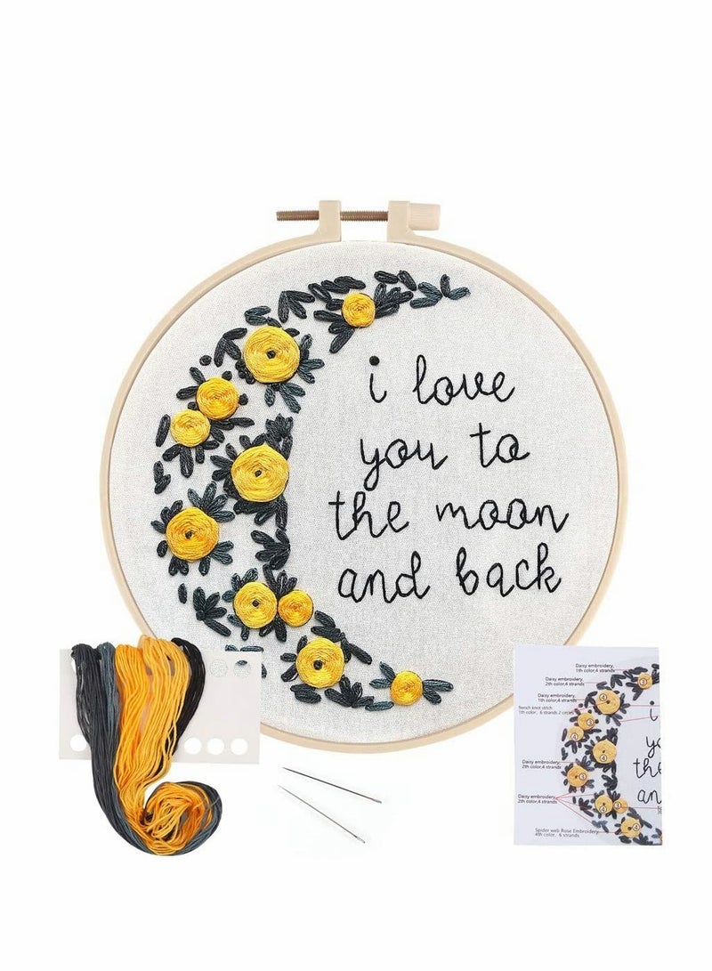 Excefore Embroidery Kit for Beginners Cross Stitch Kits DIY Stamped Embroidery Starters Set with Floral Pattern Instructions Embroidery Hoop and Color Threads for Adults Kids Beginners Wall Decor - Image 1